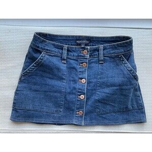 J. Crew Mercantile Preppy Button Front Denim Mini Skirt Size 4  M Wash High Rise